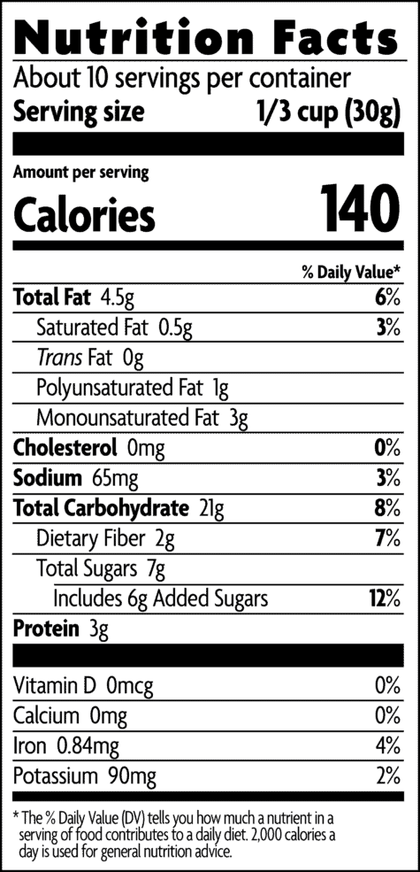Nutrition label from Nature's Path Organic Honey Almond Granola