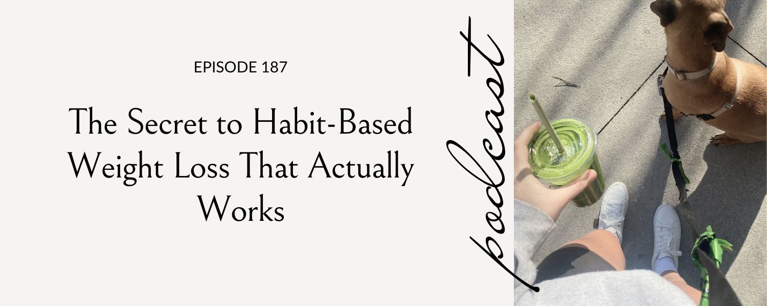 The Secret to Habit-Based Weight Loss That Actually Works, woman with healthy habits drinking a smoothie and walking her dog